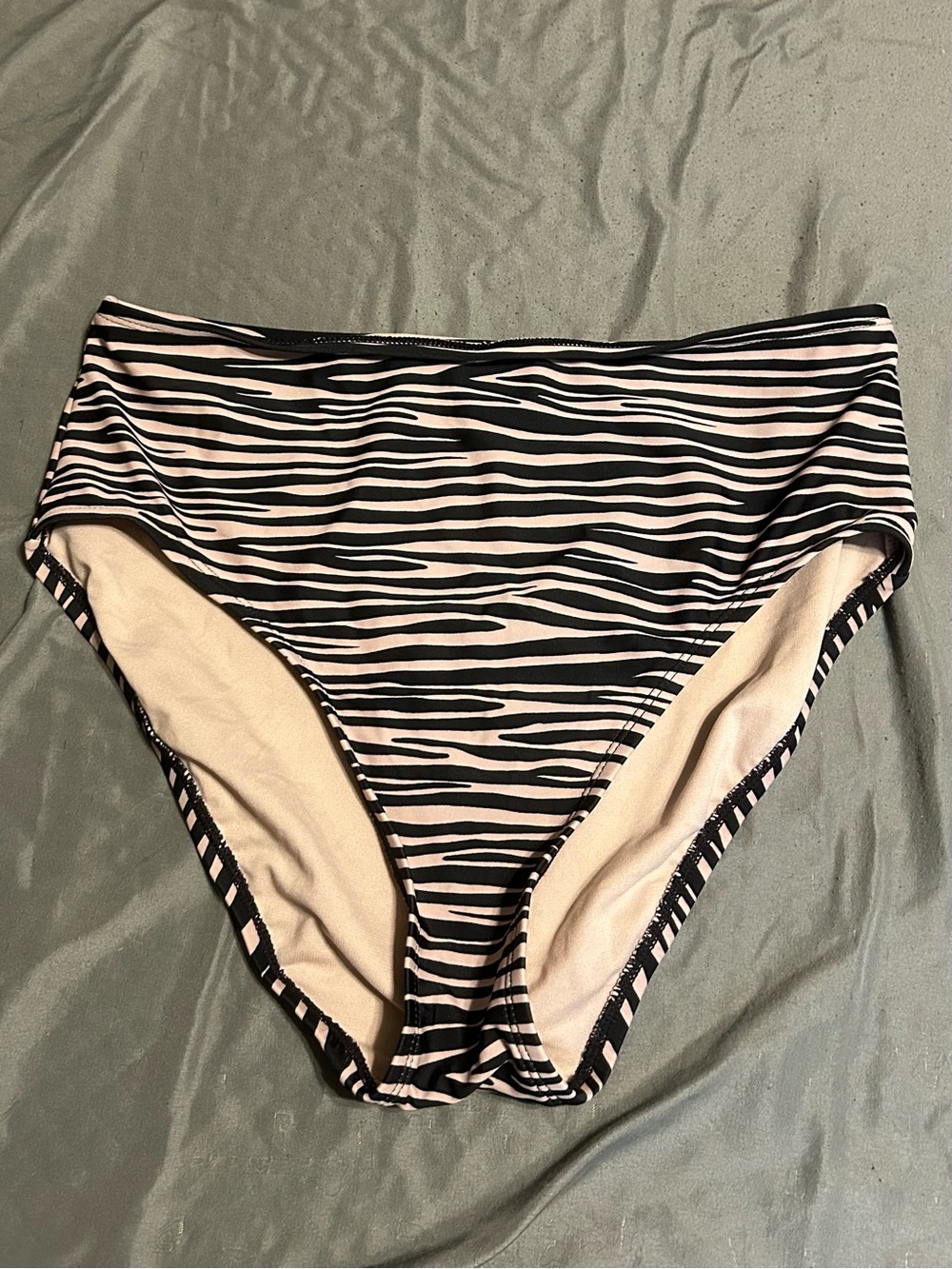 Kona Sol Zebra Stripe High-Waist Bikini Bottom - Black & Cream